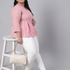 Women Plus Size Pink Woven Printed Pleated Top