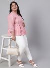 Women Plus Size Pink Woven Printed Pleated Top