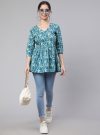 Women Turquoise Blue Hand Kantha Peplum Top