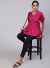 Solid Magenta Peplum Top With Black Pants