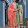 Olive Green Silk Blend Embroidered Anarkali Kurta With Dupatta