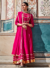 Pink Zardozi Work Anarkali Kurta With Organza Dupatta