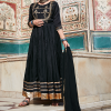 Black Zardozi Work Anarkali Kurta With Organza Dupatta