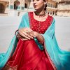 Red Zari Work Anarkali Kurta With Green Organza Dupatta