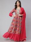 Women Pink Embroidered Kurta With Solid Dupatta