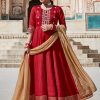 Maroon Silk Anarkali Kurta With Trouser And Dupatta