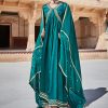 Rama Green Zardozi Silk Long Kurta With Embroidered Dupatta