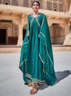 Rama Green Zardozi Silk Long Kurta With Embroidered Dupatta