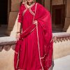 Red Zardozi Silk Long Kurta With Organza Dupatta