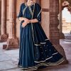 Navy Blue Zardozi Silk Long Kurta With Embroidered Dupatta