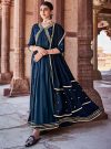 Navy Blue Zardozi Silk Long Kurta With Embroidered Dupatta