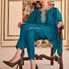 Teal Hankerchief Mirror Embellished Silk Top With Trouser