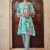 Green Embellished Kurta With Muslin Printed Trousers