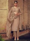 Beige Straight Zardozi Embroidered Kurta With Pants And Chinon Embroidered Dupatta