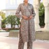 Beige Printed Embroidered Velvet Straight Kurta With Pants