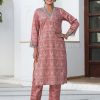 Peach Printed Embroidered Velvet Straight Kurta With Printed Pants