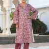 Wine Velvet Printed Embroidered Kurta With Solid Velvet Pants