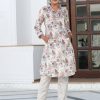 Off-White Printed Embroidered Velvet Kurta With Solid Velvet Pants