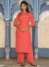 Peach Silk Blend Straight Embroidered Kurta With Palazzos