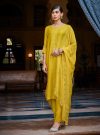 Mustard Straight Solid Embroidered Silk Kurta With Palazzo And Organza Dupatta