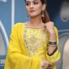 Yellow Embroidered Straight Kurta With Sharara & Organza Dupatta