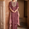 Wine Straight Zardozi Embroidered Kurta With Palazzo And Chinon Embroidered Dupatta