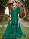 Green Straight Zardozi Work Kurta With Sharara And Organza Dupatta