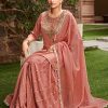 Peach Straight Zardozi Work Kurta With Sharara And Organza Dupatta