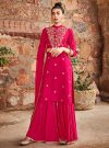 Pink Solid Zardozi Embroidered Kurta With Sharara & Dupatta