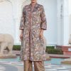 Beige Printed Embroidered Velvet Straight Kurta With Solid Velvet Palazzo