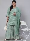 Women Plus Size Green Woven Straight Ethnic Printed Kurta With Printed Palazzo And Solid Dupatta