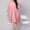 Plus Size Pink Ethnic Flared Dress