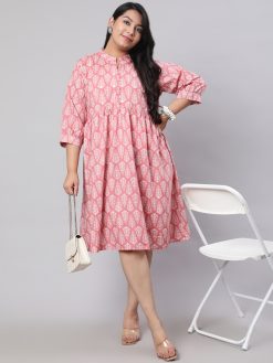 Plus Size Pink Ethnic Flared Dress