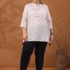 White Plus Size Geometric Printed Cotton Short Kurta