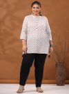 White Plus Size Geometric Printed Cotton Short Kurta