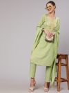 Embroidered Green Kurta With Pants And Chanderi Dupatta