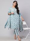 Plus Size Blue Ethnic Printed Embroidered Kurta With Pants And Dupatta