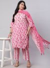 Plus Size Fuchsia Ethnic Floral Printed Embroidered Kurta With Pants And Dupatta