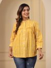 Yellow Gathered Loose Fit Printed Top