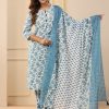 Blue Ethnic Floral Printed Kurta With Pants And Dupatta