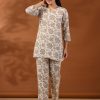 Beige Floral Printed Cotton Loungewear