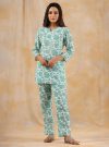 Sea Green Floral Printed Cotton Loungewear