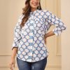 Blue Ikat Printed Tiered Cotton Loose Fit Top