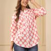 Orange Ikat Printed Tiered Cotton Loose Fit Top