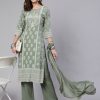 Olive Green Printed Straight Kurta With Palazzo And Dupatta