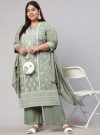 Plus Size Olive Green Printed Straight Kurta With Palazzo And Dupatta