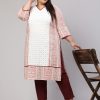 Plus Size White and Maroon Ethnic Printed Straight Kurta