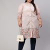 Plus Size Floral Printed Peach Straight Kurta