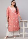 Plus Size Peach Chikankari Straight Kurta