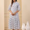 Blue Ikat Printed Tiered Cotton Dress